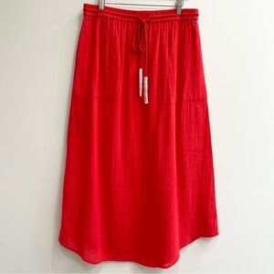 Lilla P Coral Orange Red Women's Midi Skirt Pull On Elastic Waist Pockets XL